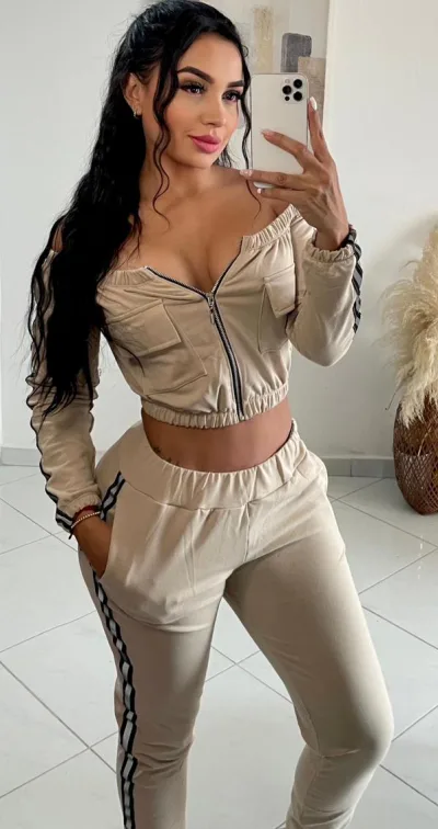 Conjunto Deportivo Sudadera Buzo Corto Color Beige