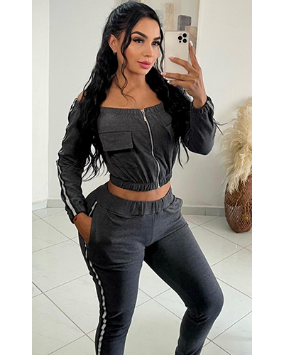 Conjunto Deportivo Sudadera Buzo Corto Color Gris Oscuro