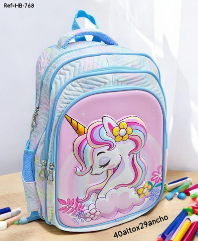 Morral Escolar Para Niña Unicorno Cream Blue