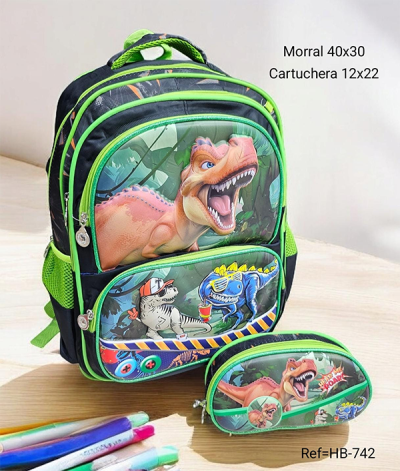 Morral Escolar para Niño Dinosaurio Black