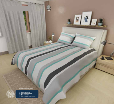 Sabana Cama Doble Gris Líneas