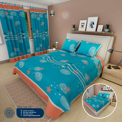 Sábanas Cama Doble Azul Naranja