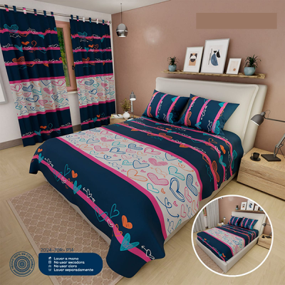 Sábanas Cama Doble Azul y Rosa