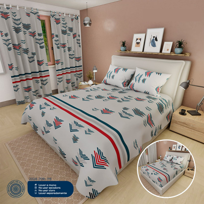 Sábanas Cama Doble Beige Azul