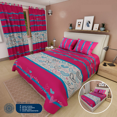 Sábanas Cama Doble Fucsia Azul