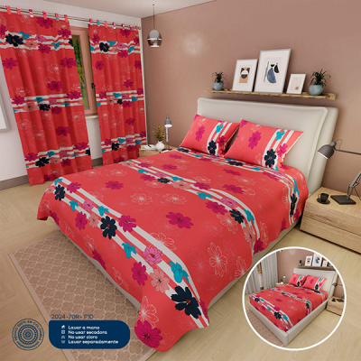 Sábanas Cama Doble Naranja Flores