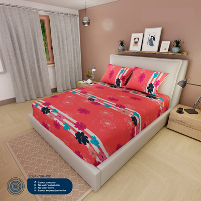 Sábanas Cama Doble Naranja Flores