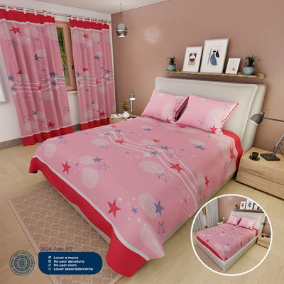 Sábanas Cama Doble Rosadas Estrellas