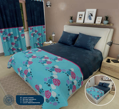 Sábanas Cama King Azul Rosas