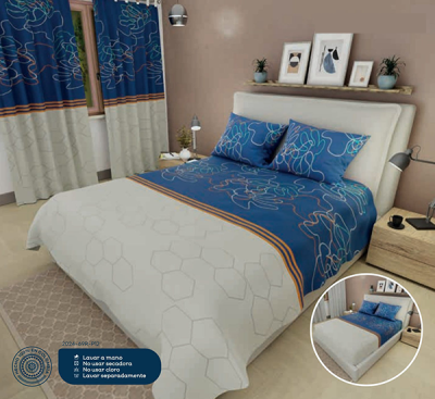 Sábanas Cama King Azul y Beige