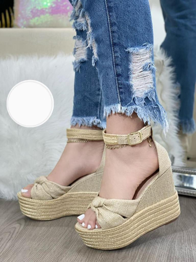 Sandalias Para Mujer Plataforma Yute Doradas
