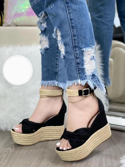 Sandalias Para Mujer Plataforma Yute Negras