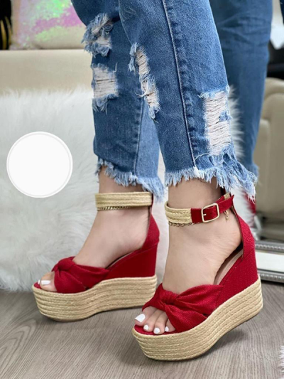 Sandalias Para Mujer Plataforma Yute Rojas