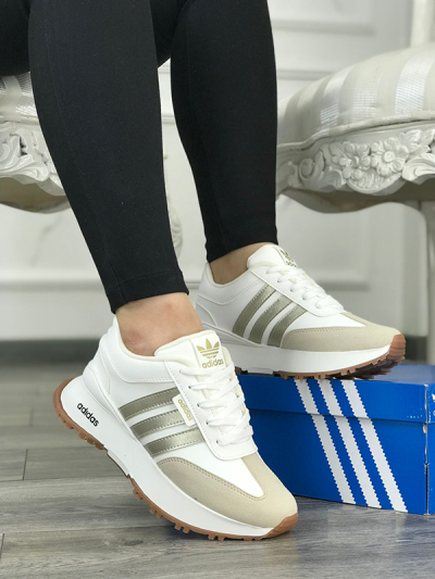 Zapatillas Para Mujer Adidas Blancas Franjas Doradas
