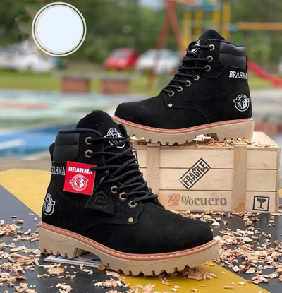 Botas Brahma Para Hombre Negras Suela Cafe