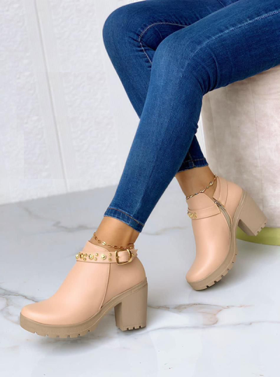 Botines Para Mujer Beige con Correa