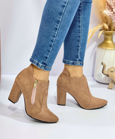 Botines Para Mujer Camel con Cremallera
