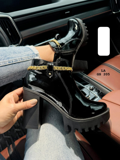 Botines Para Mujer Negros Charol con Cadena