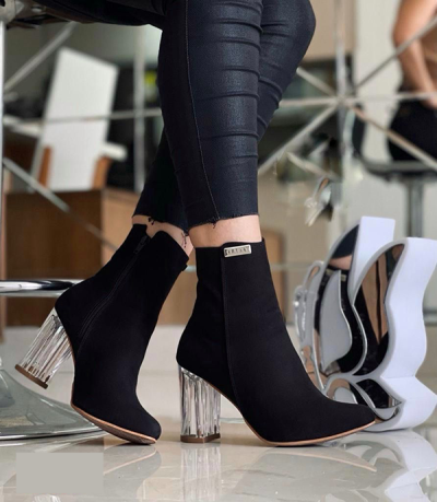 Botines Para Mujer Negros Cristal Gamuza