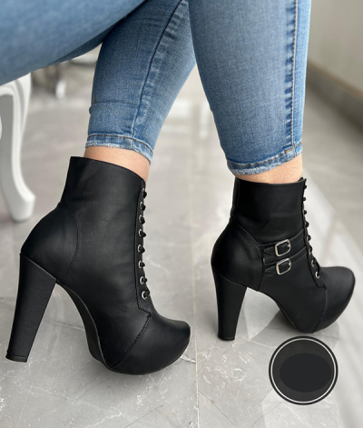Botines Para Mujer Negros con Cordones