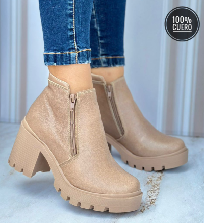 Botines Para Mujer Ocre Con Cremallera