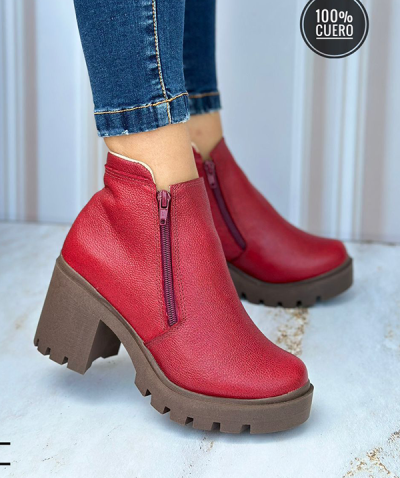 Botines Para Mujer Rojos con Cremallera