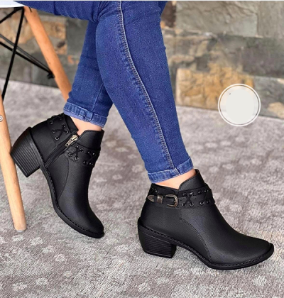 Botnes Para Mujer Negros Cremallera Correa