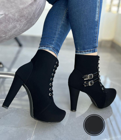 Botnes Para Mujer Negros con Cordones Gamuza