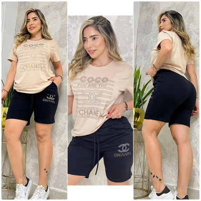 Conjunto Para Mujer Bermuda y Blusón Chanel Café