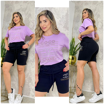 Conjunto Para Mujer Bermuda y Blusón Chanel Morado