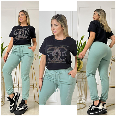 Conjunto Para Mujer Jogger y blusón Chanel Verde