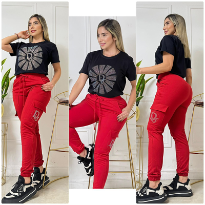 Conjunto Para Mujer Jogger y Blusón Dior Rojo