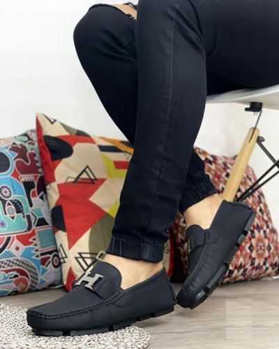 Mocasines Para Hombre Hebilla Hermes Negros