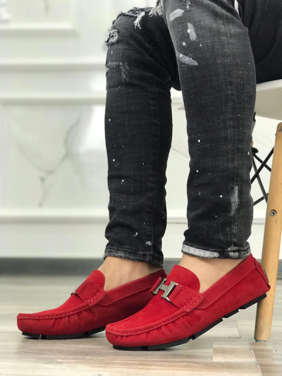 Mocasines Para Hombre Hermes Rojos