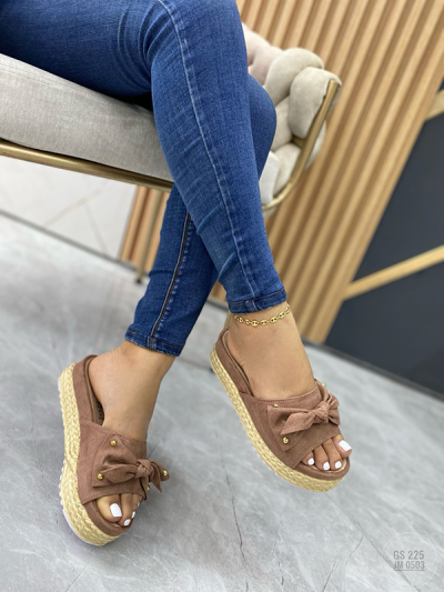 Sandalias Bajitas Cafés Yute Moño