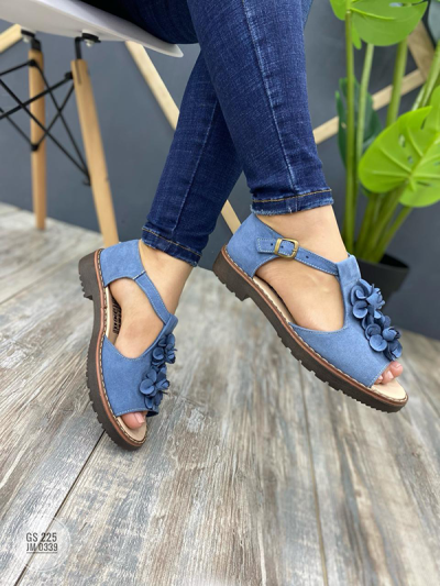 Sandalias Bajitas Para Mujer Azules Flores