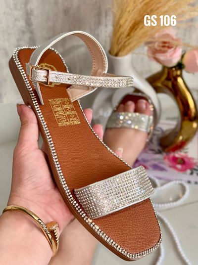 Sandalias Bajitas Para Mujer Blancas Brillantes