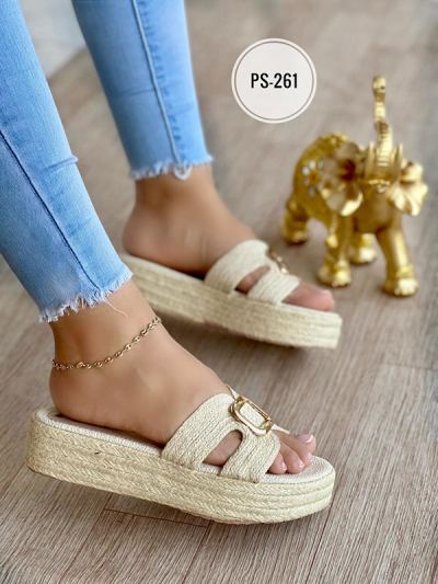 Sandalias Bajitas en Yute Beige Hebilla