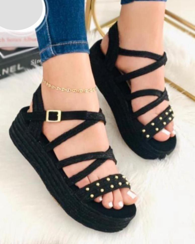 Sandalias Negras Para Mujer Yute
