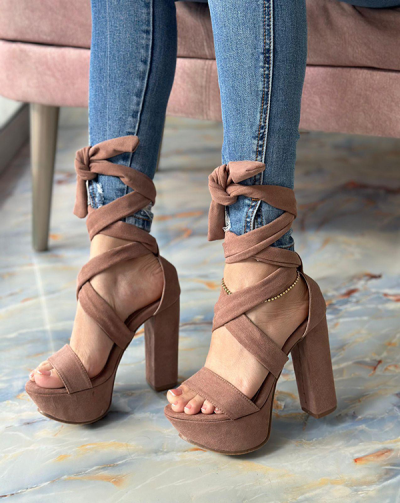 Tacones Para Mujer Cafés con Cordones