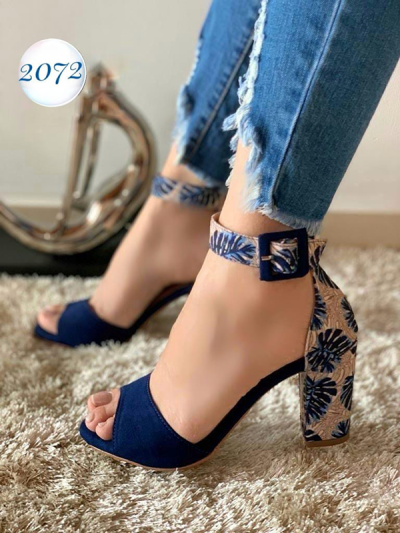 Tacones Para Mujer Flores Azul Combinados