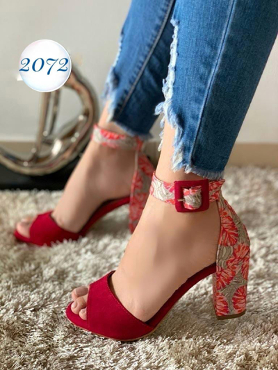 Tacones Para Mujer Flores Rojos Combinados