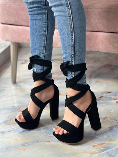 Tacones Para Mujer Negros con Cordones