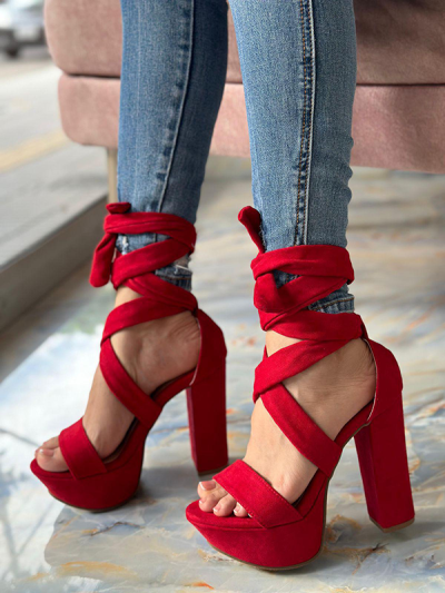 Tacones Para Mujer Rojos con Cordones