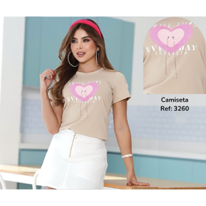 Camiseta Mujer Beige Heart Ref 3260