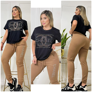 Conjunto Para Mujer Jogger y Blusón Chanel Café