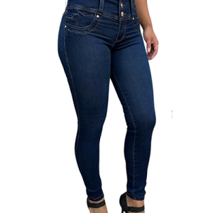 Jean Para Mujer Azul Denim 3 Botones Tiro Alto