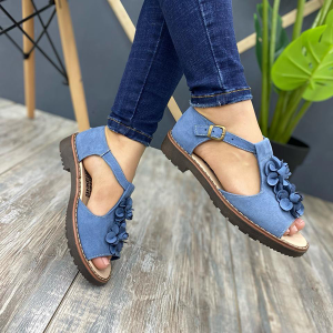 Sandalias Bajitas Para Mujer Azules Flores