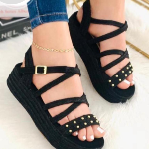 Sandalias Negras Para Mujer Yute