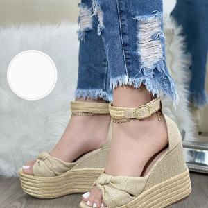 Sandalias Para Mujer Plataforma Yute Doradas